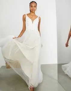 ASOS EDITION Eugenie beaded lace plunge wedding dress offers at $371.25 in ASOS