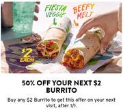 50% Off any $2 Burrito deals at 